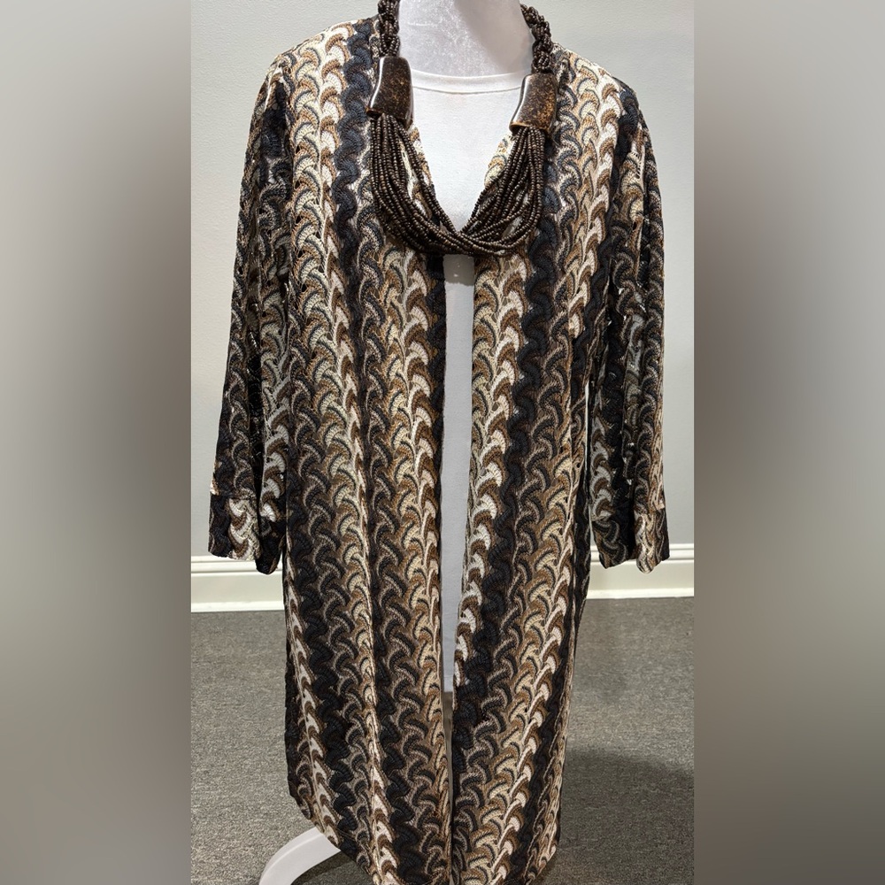 G by Giuliana Black Label boho Crochet Lace Knit cardigan XL brown